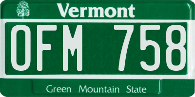 VT license plate OFM758