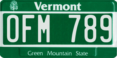 VT license plate OFM789