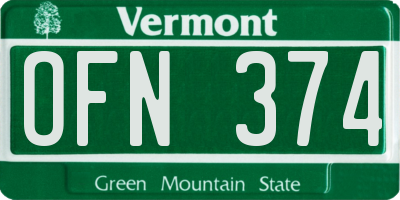 VT license plate OFN374