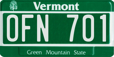 VT license plate OFN701