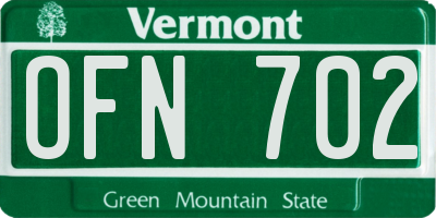VT license plate OFN702
