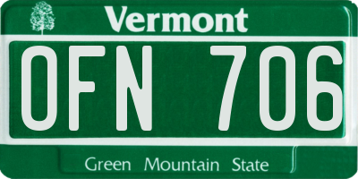 VT license plate OFN706
