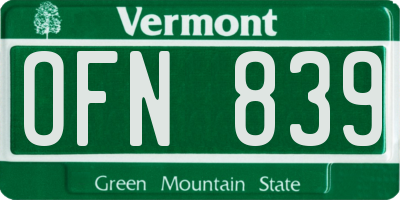VT license plate OFN839