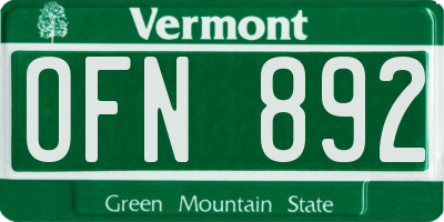 VT license plate OFN892