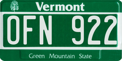 VT license plate OFN922
