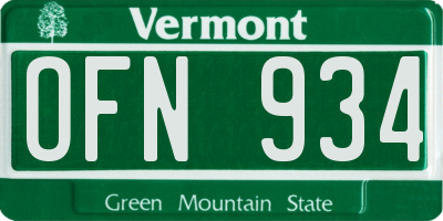 VT license plate OFN934