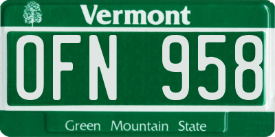 VT license plate OFN958