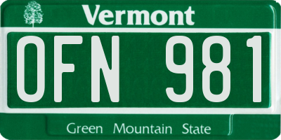 VT license plate OFN981