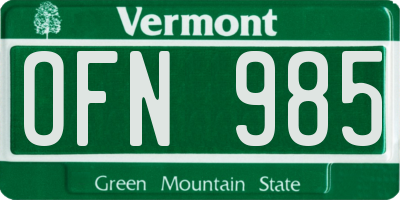 VT license plate OFN985