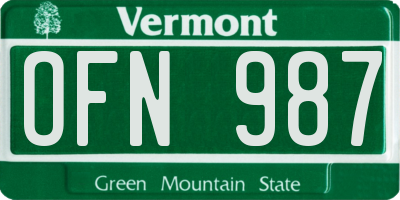 VT license plate OFN987