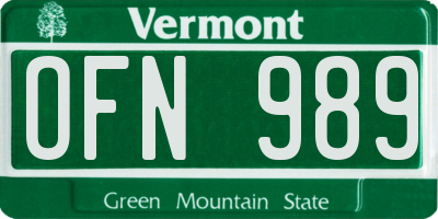 VT license plate OFN989