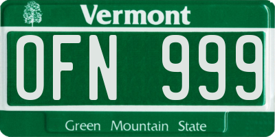 VT license plate OFN999