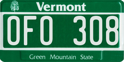 VT license plate OFO308