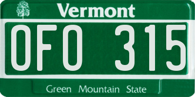 VT license plate OFO315