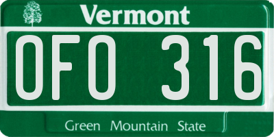 VT license plate OFO316