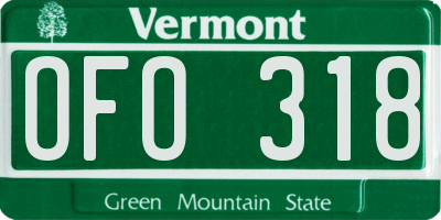 VT license plate OFO318