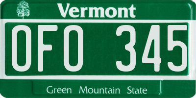 VT license plate OFO345
