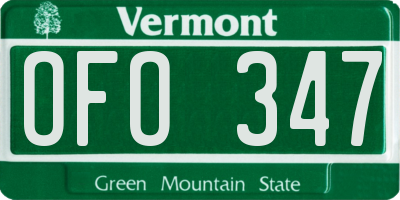 VT license plate OFO347