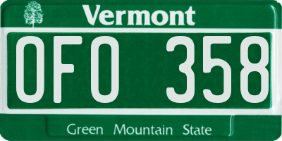 VT license plate OFO358