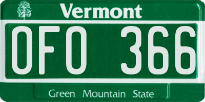 VT license plate OFO366
