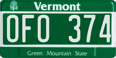 VT license plate OFO374