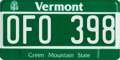 VT license plate OFO398