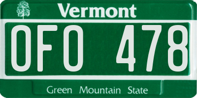 VT license plate OFO478