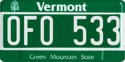 VT license plate OFO533