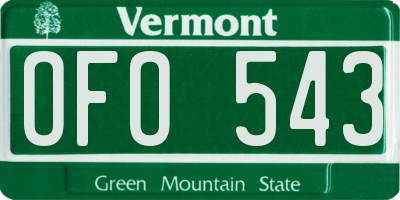 VT license plate OFO543
