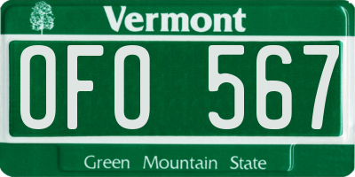 VT license plate OFO567