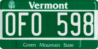 VT license plate OFO598