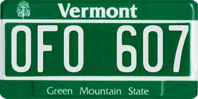 VT license plate OFO607