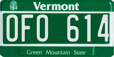 VT license plate OFO614