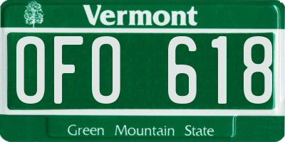 VT license plate OFO618