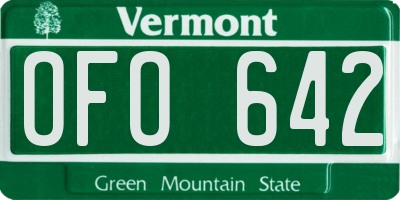 VT license plate OFO642
