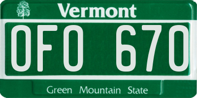VT license plate OFO670