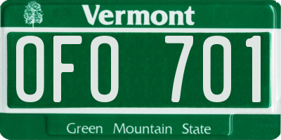 VT license plate OFO701