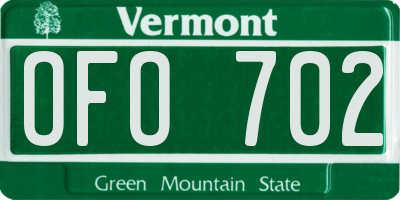 VT license plate OFO702