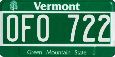 VT license plate OFO722