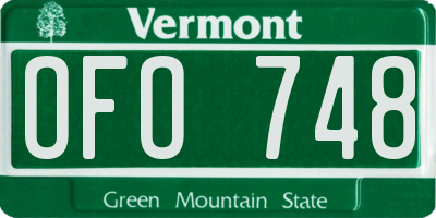 VT license plate OFO748