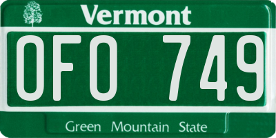 VT license plate OFO749