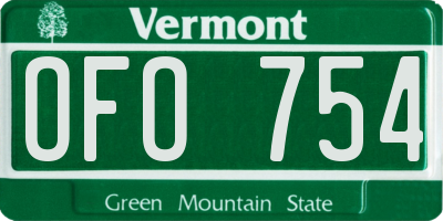 VT license plate OFO754