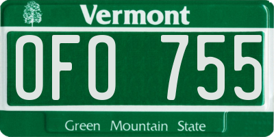 VT license plate OFO755