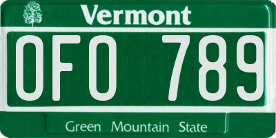 VT license plate OFO789