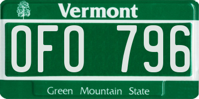 VT license plate OFO796