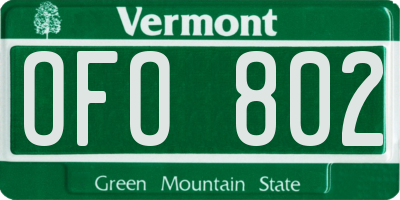 VT license plate OFO802