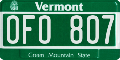 VT license plate OFO807