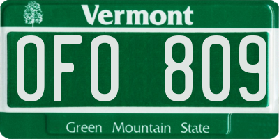 VT license plate OFO809