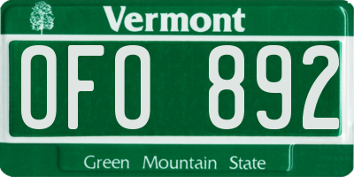 VT license plate OFO892