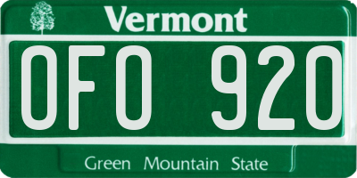 VT license plate OFO920